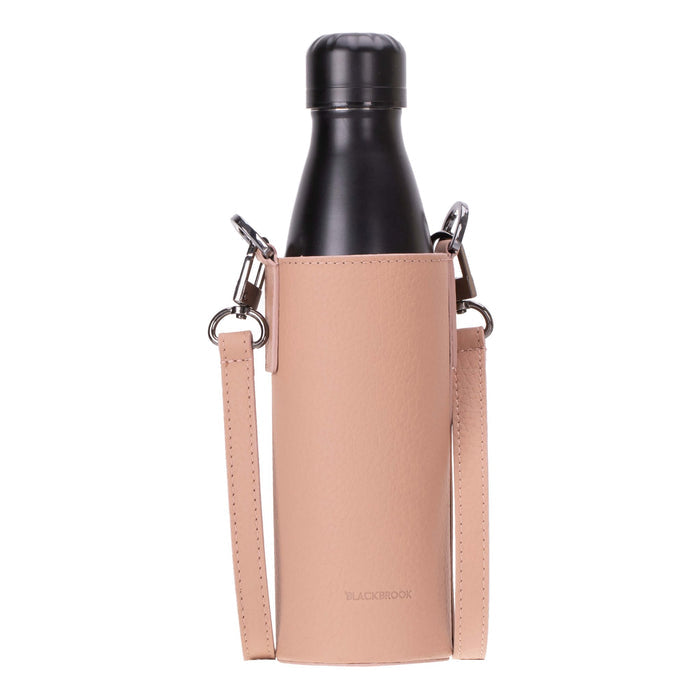 Castaway Full‑Grain Leather Crossbody Water Bottle Holder, Pink - BlackBrook Case