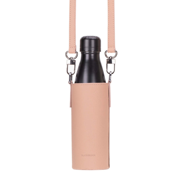 Castaway Full‑Grain Leather Crossbody Water Bottle Holder, Pink - BlackBrook Case