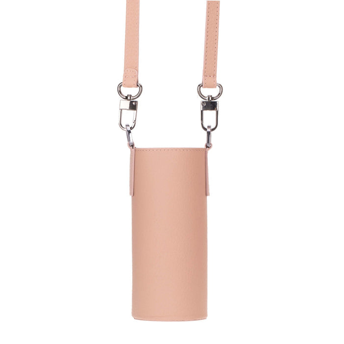 Castaway Full‑Grain Leather Crossbody Water Bottle Holder, Pink - BlackBrook Case