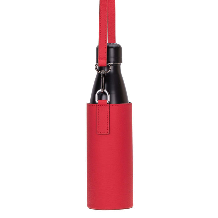 Castaway Full‑Grain Leather Crossbody Water Bottle Holder, Red - BlackBrook Case