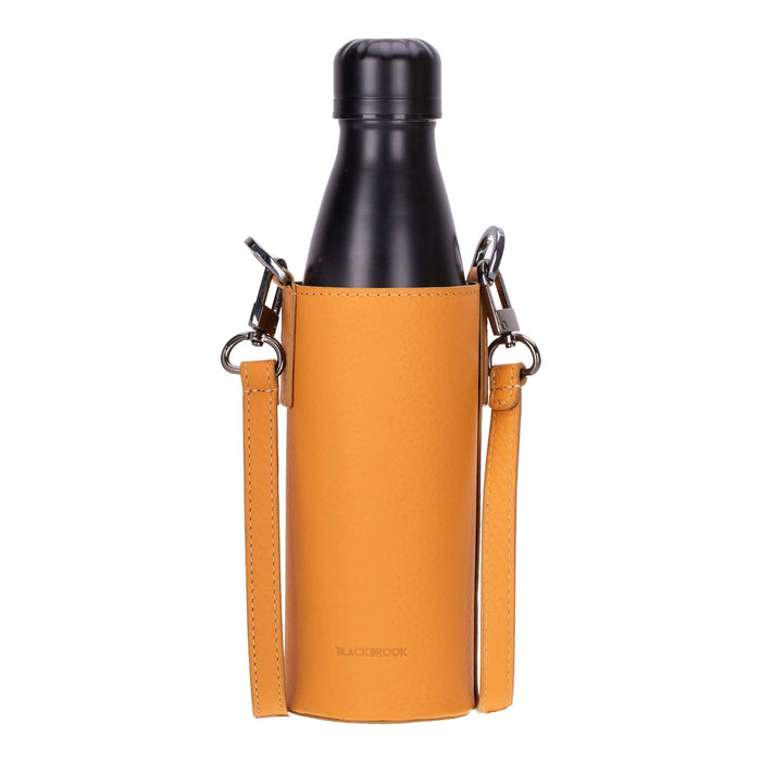 Castaway Full‑Grain Leather Crossbody Water Bottle Holder, Yellow - BlackBrook Case