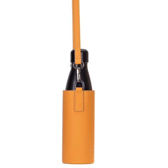 Castaway Full‑Grain Leather Crossbody Water Bottle Holder, Yellow - BlackBrook Case