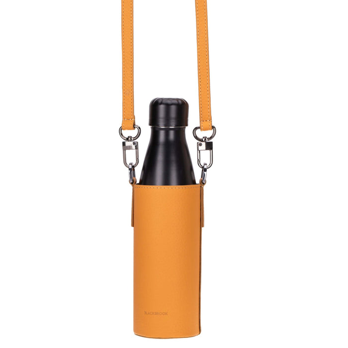 Castaway Full‑Grain Leather Crossbody Water Bottle Holder, Yellow - BlackBrook Case