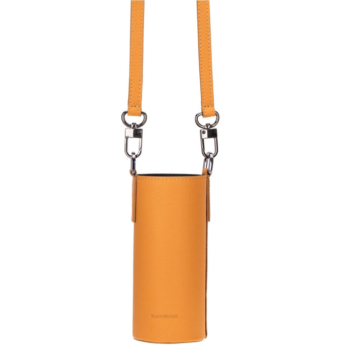 Castaway Full‑Grain Leather Crossbody Water Bottle Holder, Yellow - BlackBrook Case