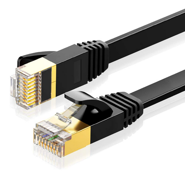 Cat8 Ethernet Cable 30m Flat 40Gbps 2000MHz SFTP RJ45 Gold Plated LAN Black