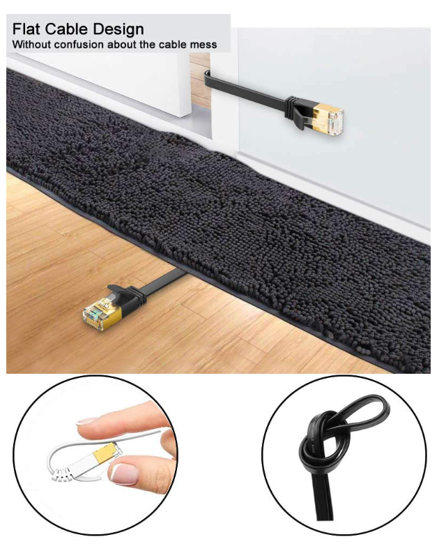 Cat8 Ethernet Cable 30m Flat 40Gbps 2000MHz SFTP RJ45 Gold Plated LAN Black