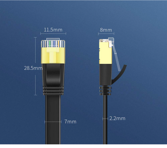 Cat8 Ethernet Cable 30m Flat 40Gbps 2000MHz SFTP RJ45 Gold Plated LAN Black