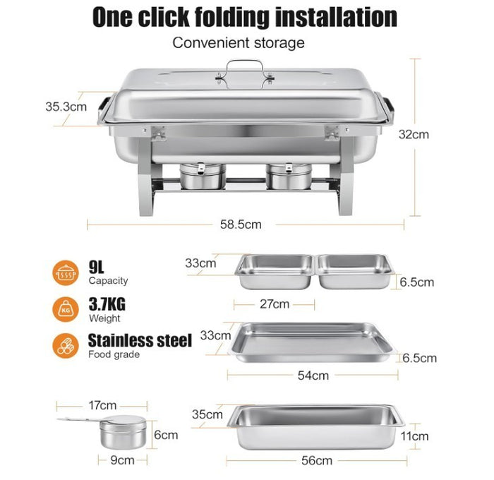Chafing Dish Buffet Set 9L,Easy Assembly, 2 Pack Food-Grade Stainless Steel-137