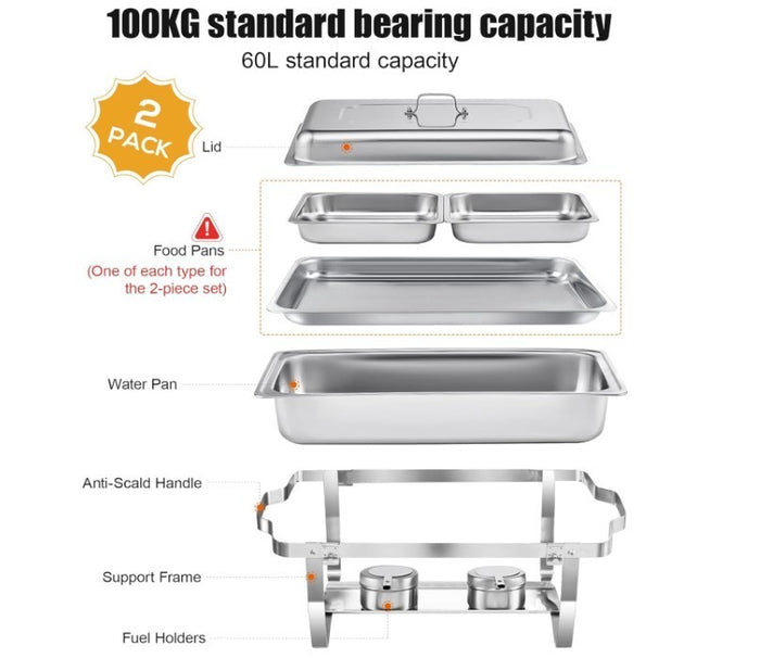Chafing Dish Buffet Set 9L,Easy Assembly, 2 Pack Food-Grade Stainless Steel-137