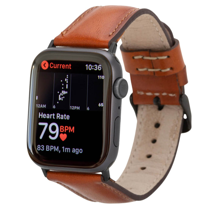 Classic Leather Band – Apple Watch 42 mm (Burnished Tan, Black Hardware) - BlackBrook Case