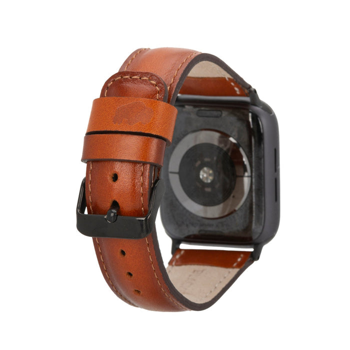 Classic Leather Band – Apple Watch 46 mm (Burnished Tan, Black Hardware) - BlackBrook Case