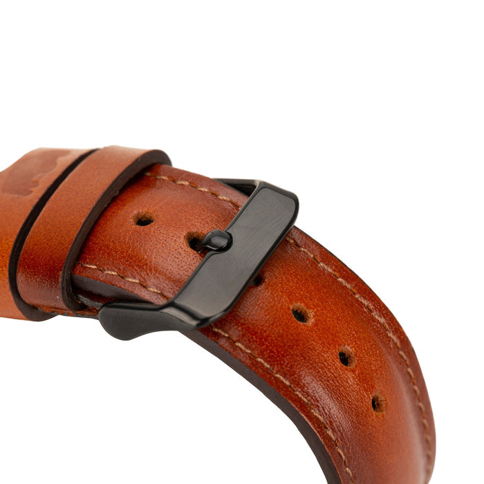 Classic Leather Band – Apple Watch 46 mm (Burnished Tan, Black Hardware) - BlackBrook Case