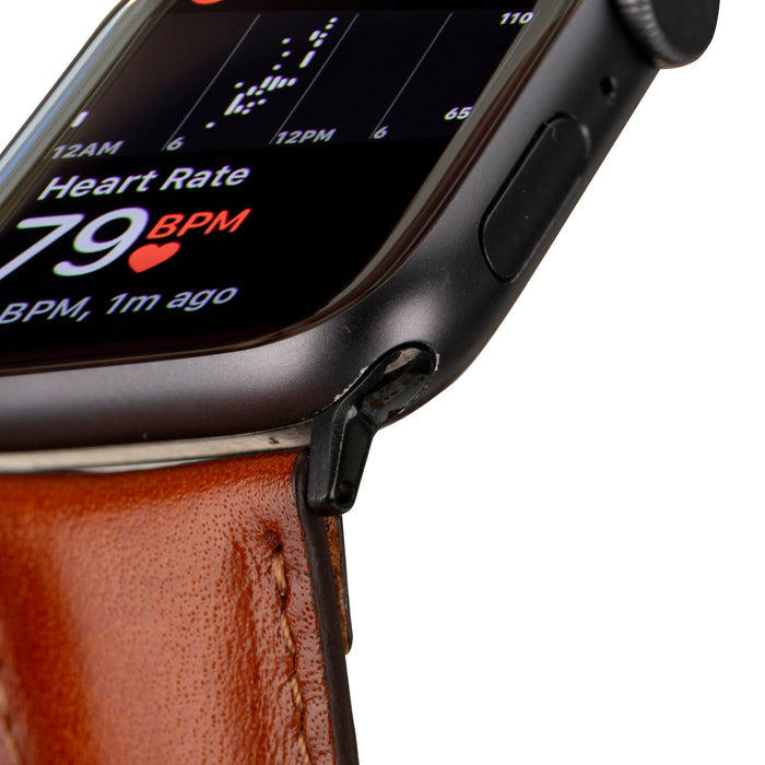 Classic Leather Band – Apple Watch 46 mm (Burnished Tan, Black Hardware) - BlackBrook Case