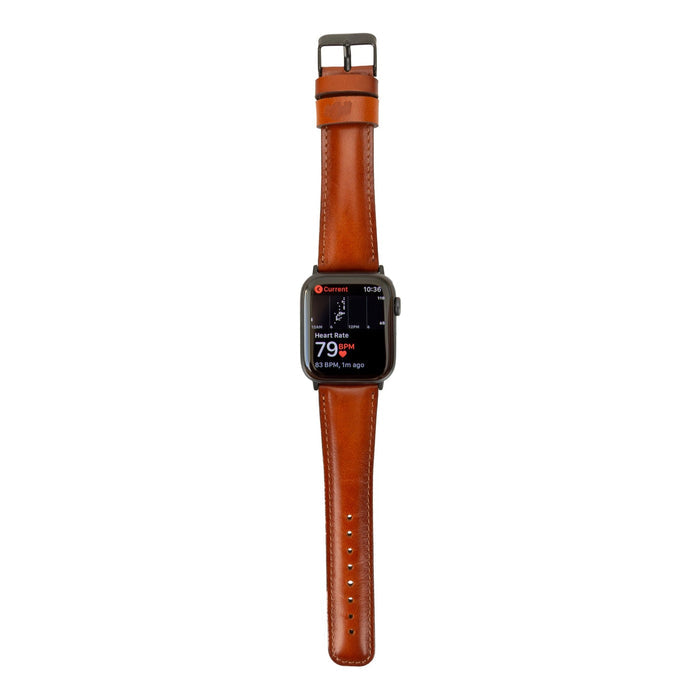 Classic Leather Band – Apple Watch 46 mm (Burnished Tan, Black Hardware) - BlackBrook Case
