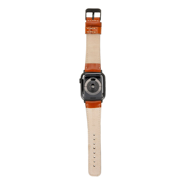 Classic Leather Band – Apple Watch 46 mm (Burnished Tan, Black Hardware) - BlackBrook Case