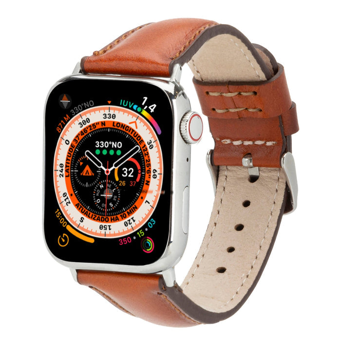 Classic Leather Band – Apple Watch 42 mm (Burnished Tan, Silver Hardware) - BlackBrook Case