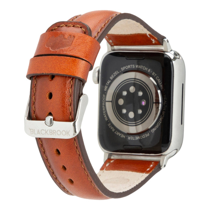 Classic Leather Apple Watch Band – 42mm/41mm Replacement Strap (Burnished Tan, Silver Hardware) - BlackBrook Case