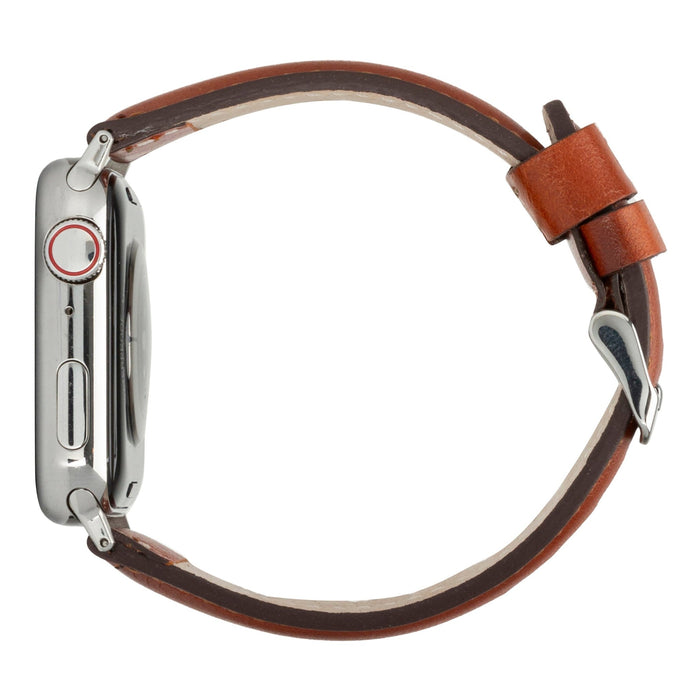 Classic Leather Apple Watch Band – 42mm/41mm Replacement Strap (Burnished Tan, Silver Hardware) - BlackBrook Case