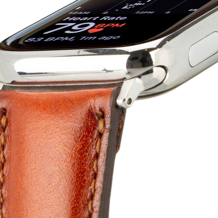 Classic Leather Apple Watch Band – 42mm/41mm Replacement Strap (Burnished Tan, Silver Hardware) - BlackBrook Case