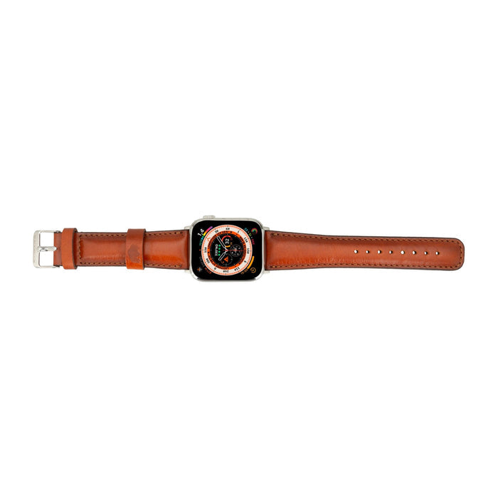 Classic Leather Apple Watch Band – 42mm/41mm Replacement Strap (Burnished Tan, Silver Hardware) - BlackBrook Case