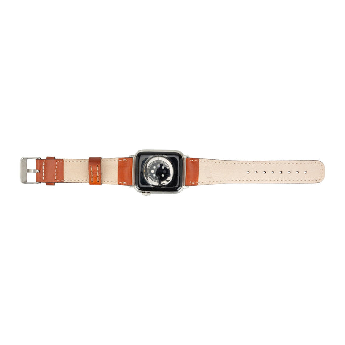 Classic Leather Apple Watch Band – 42mm/41mm Replacement Strap (Burnished Tan, Silver Hardware) - BlackBrook Case