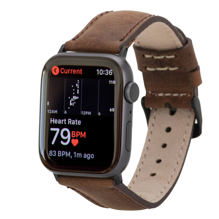 Classic Leather Band – Apple Watch 42 mm (Distressed Coffee, Black Hardware) - BlackBrook Case