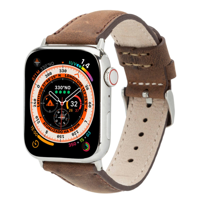 Classic Leather Band – Apple Watch 42 mm (Distressed Coffee, Silver Hardware) - BlackBrook Case