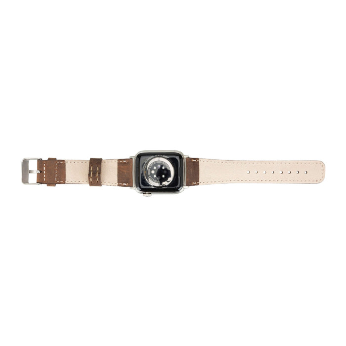 Classic Leather Apple Watch Band – 46mm/45mm Replacement Strap (Distressed Coffee, Silver Hardware) - BlackBrook Case