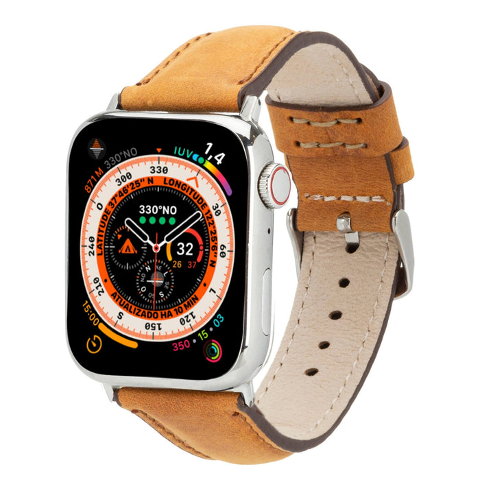 Classic Leather Band – Apple Watch 42 mm (Golden Brown, Silver Hardware) - BlackBrook Case