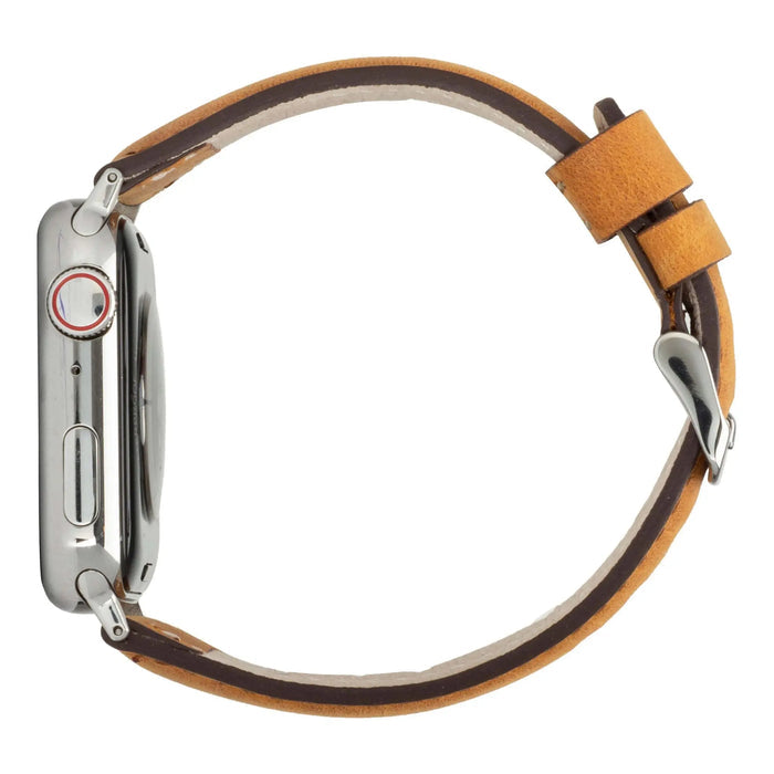 Classic Leather Apple Watch Band – 42mm/41mm Replacement Strap (Golden Brown, Silver Hardware) - BlackBrook Case