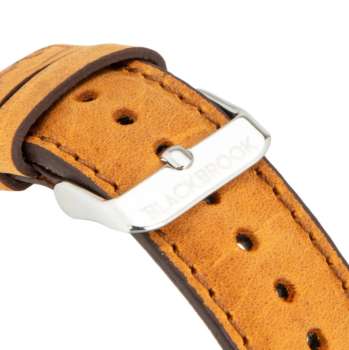 Classic Leather Apple Watch Band – 42mm/41mm Replacement Strap (Golden Brown, Silver Hardware) - BlackBrook Case