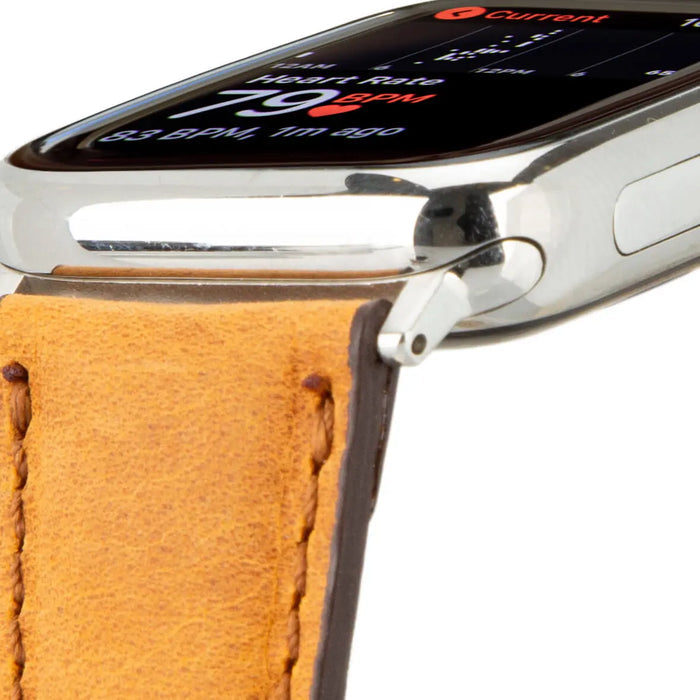 Classic Leather Apple Watch Band – 42mm/41mm Replacement Strap (Golden Brown, Silver Hardware) - BlackBrook Case
