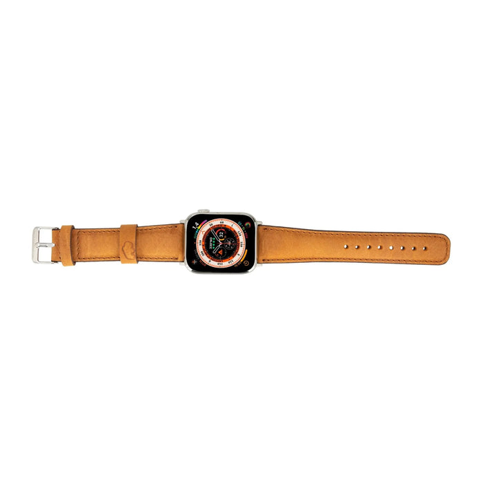 Classic Leather Apple Watch Band – 42mm/41mm Replacement Strap (Golden Brown, Silver Hardware) - BlackBrook Case
