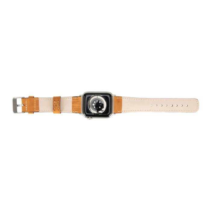 Classic Leather Apple Watch Band – 42mm/41mm Replacement Strap (Golden Brown, Silver Hardware) - BlackBrook Case