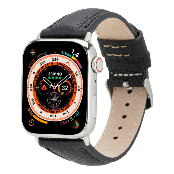 Classic Leather Band – Apple Watch 42 mm (Pebble Black, Silver Hardware) - BlackBrook Case
