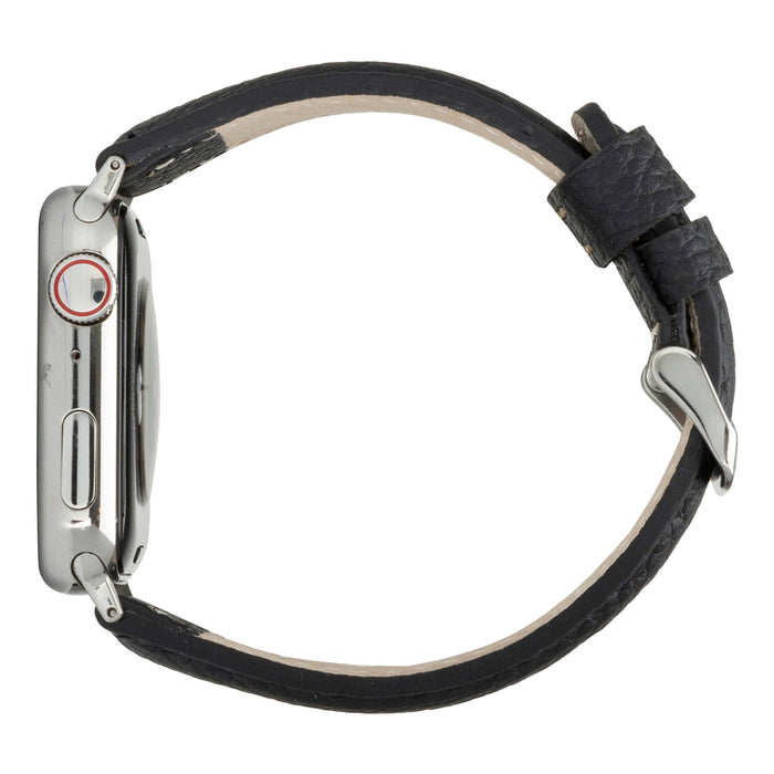 Classic Leather Apple Watch Band – 46mm/45mm Replacement Strap (Pebble Black, Silver Hardware) - BlackBrook Case