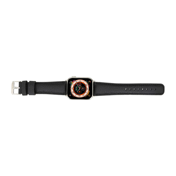 Classic Leather Apple Watch Band – 46mm/45mm Replacement Strap (Pebble Black, Silver Hardware) - BlackBrook Case
