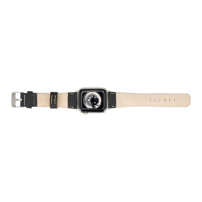 Classic Leather Apple Watch Band – 46mm/45mm Replacement Strap (Pebble Black, Silver Hardware) - BlackBrook Case