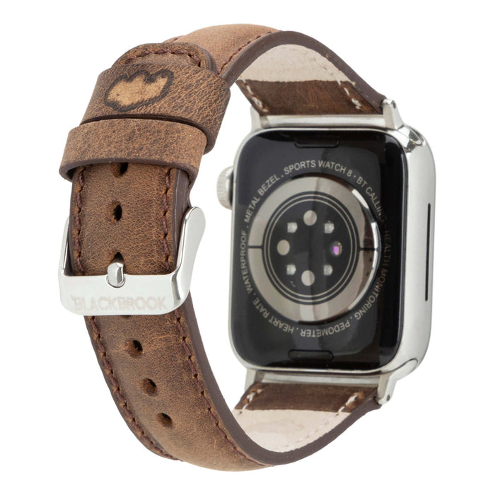 Classic Leather Apple Watch Band – 46mm/45mm Replacement Strap (Distressed Coffee, Silver Hardware) - BlackBrook Case