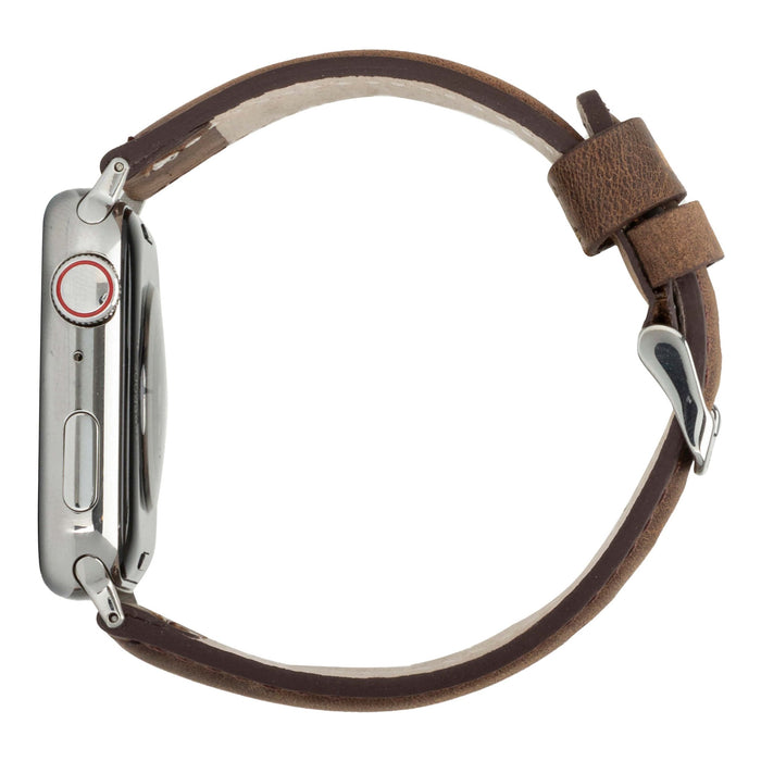 Classic Leather Apple Watch Band – 46mm/45mm Replacement Strap (Distressed Coffee, Silver Hardware) - BlackBrook Case