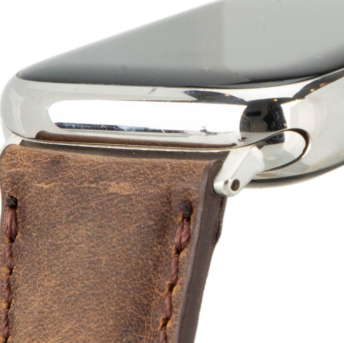 Classic Leather Apple Watch Band – 46mm/45mm Replacement Strap (Distressed Coffee, Silver Hardware) - BlackBrook Case