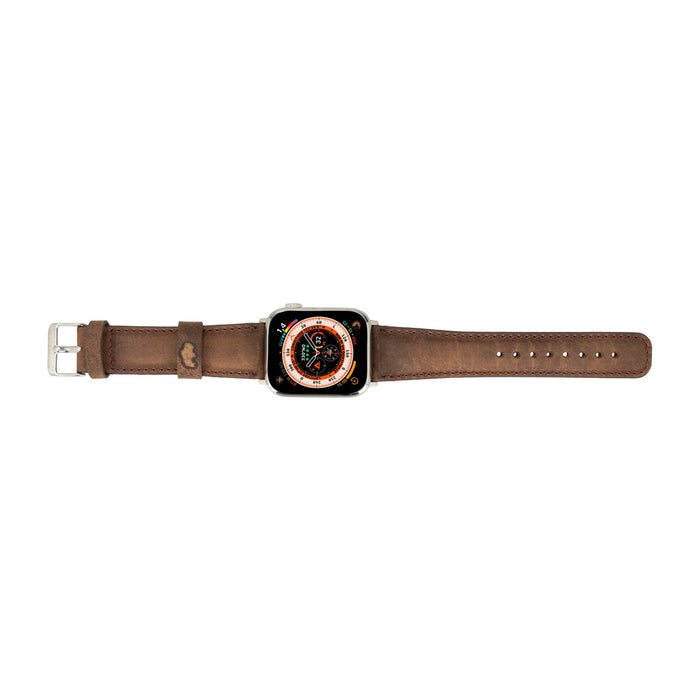 Classic Leather Apple Watch Band – 46mm/45mm Replacement Strap (Distressed Coffee, Silver Hardware) - BlackBrook Case