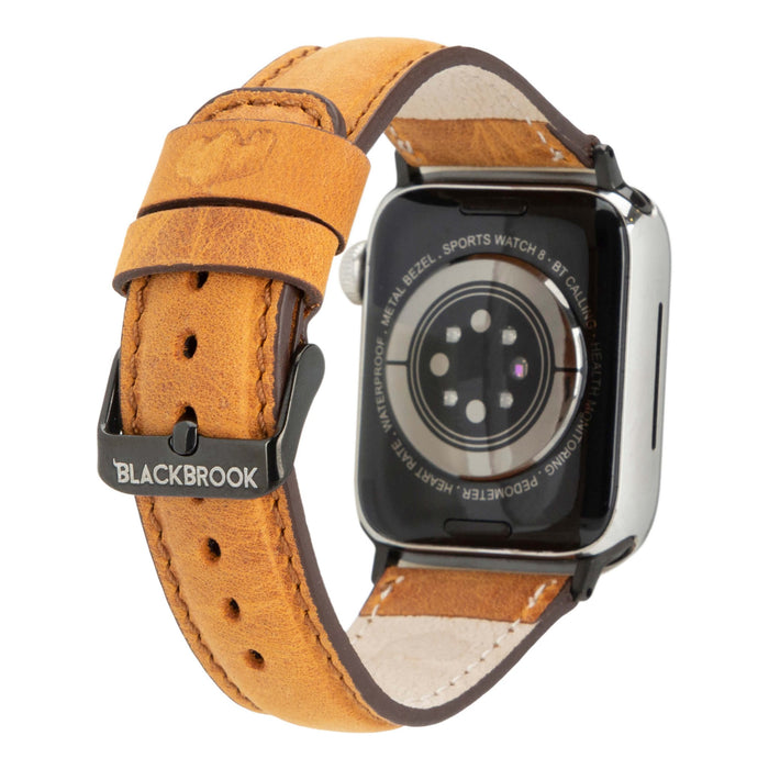 Classic Leather Apple Watch Ultra Band – 49mm Replacement Strap (Golden Brown, Black Hardware) - BlackBrook Case