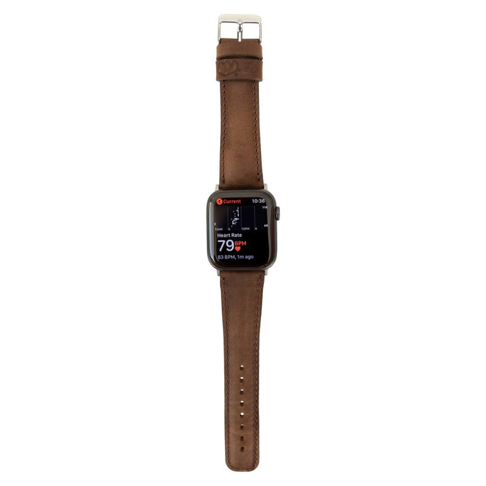 Classic Leather Apple Watch Ultra Band – 49mm Replacement Strap (Distressed Coffee, Silver Hardware) - BlackBrook Case