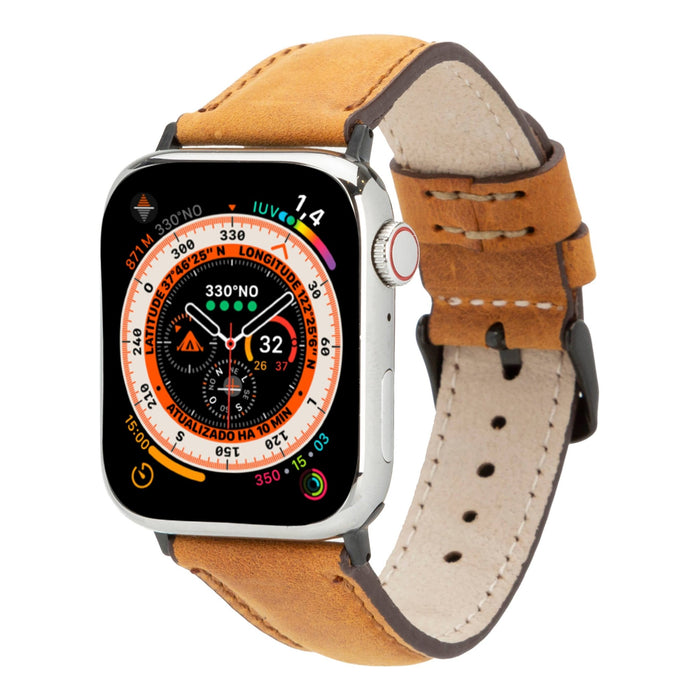 Classic Leather Band – Apple Watch Ultra 49 mm (Golden Brown, Black Hardware) - BlackBrook Case