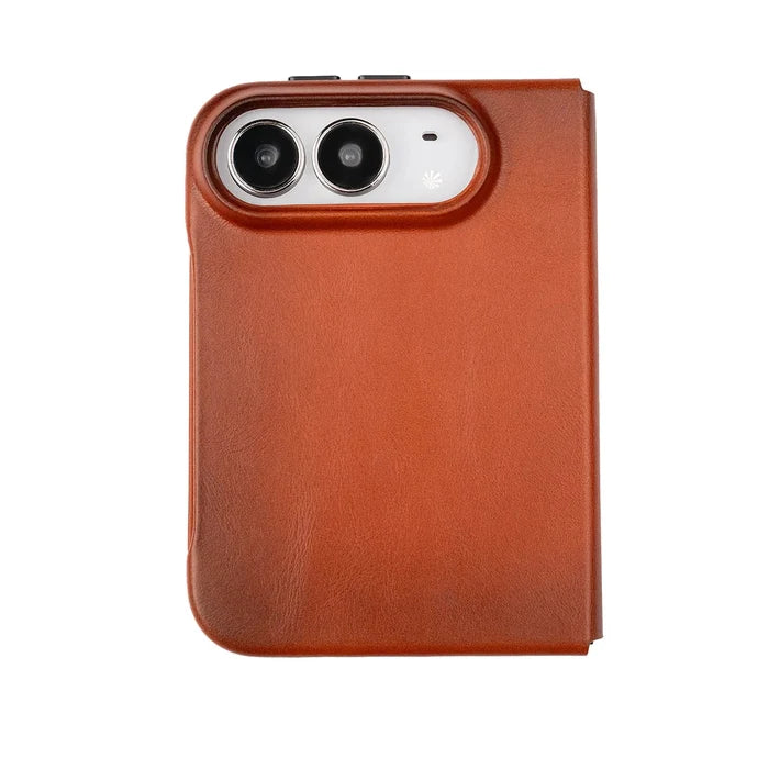 Classic Leather Folio Wallet Case for iPhone Duo, Burnished Tan - BlackBrook Case