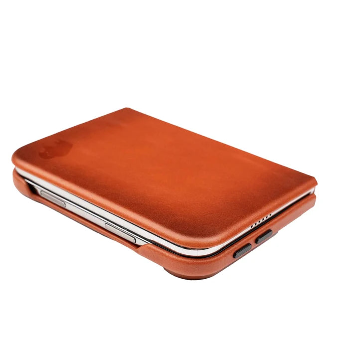 Classic Leather Folio Wallet Case for iPhone Duo, Burnished Tan - BlackBrook Case