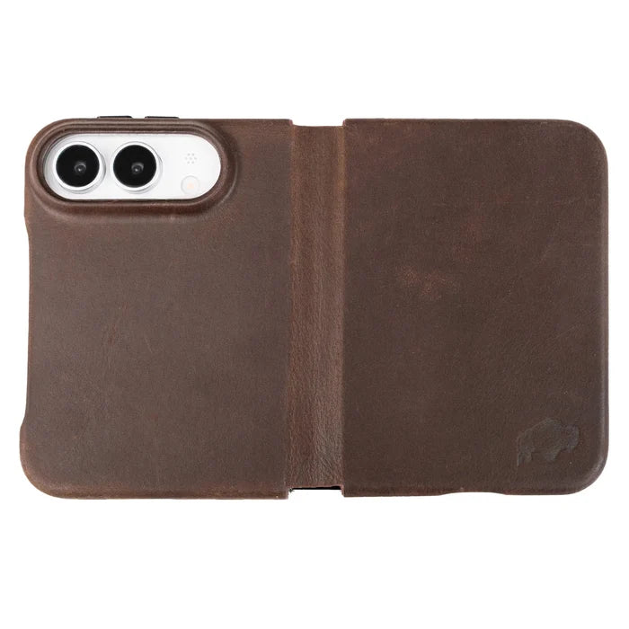 Classic Leather Folio Wallet Case for iPhone Duo, Distressed Coffee - BlackBrook Case