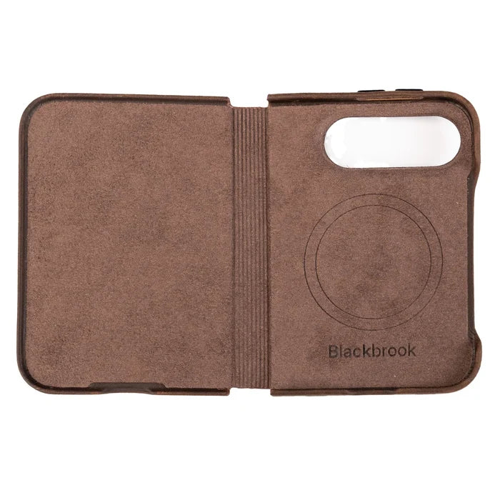 Classic Leather Folio Wallet Case for iPhone Duo, Distressed Coffee - BlackBrook Case