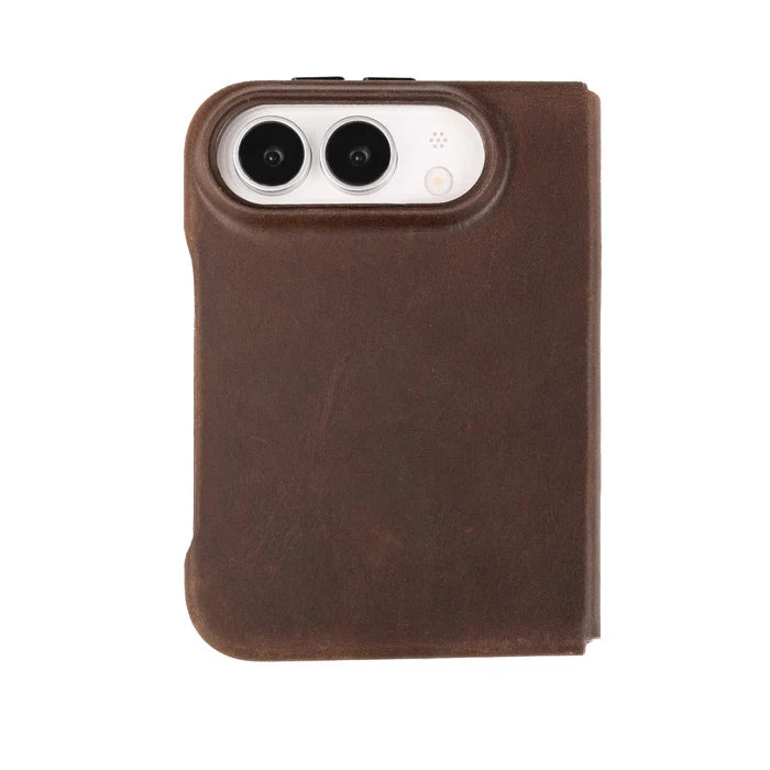 Classic Leather Folio Wallet Case for iPhone Duo, Distressed Coffee - BlackBrook Case